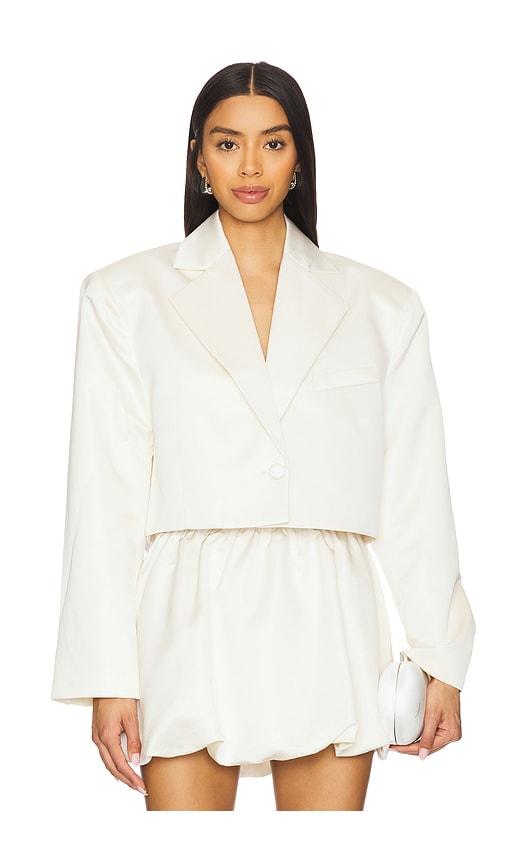 weworewhat cropped satin blazer in ivory.