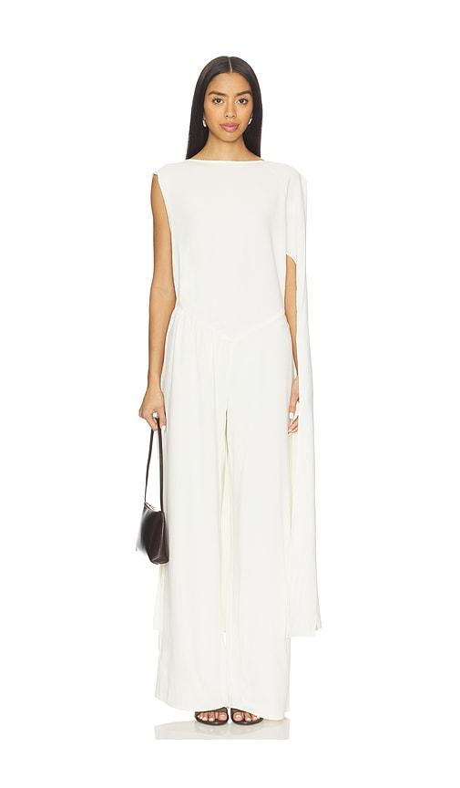 weworewhat draped dolman sleeve jumpsuit in ivory.