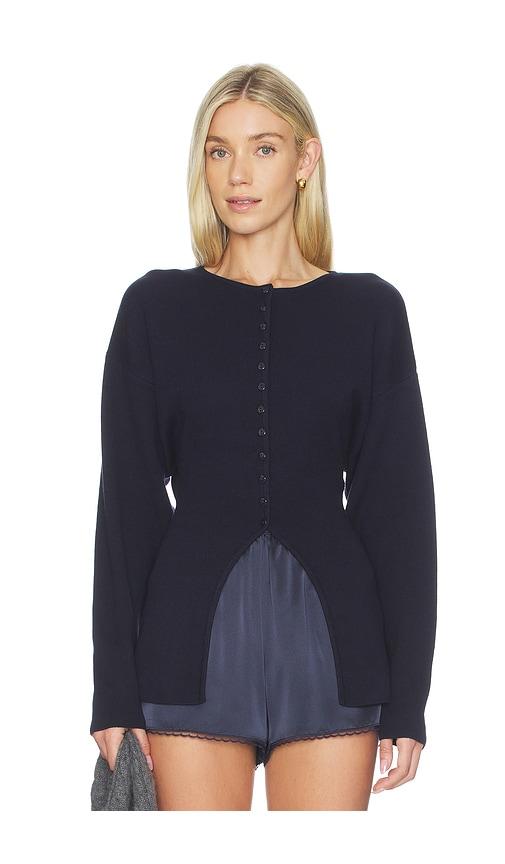 weworewhat drop shoulder cardigan in navy.