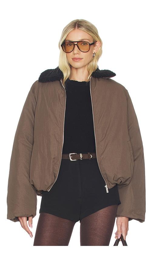 weworewhat faux fur collar balloon jacket in brown.
