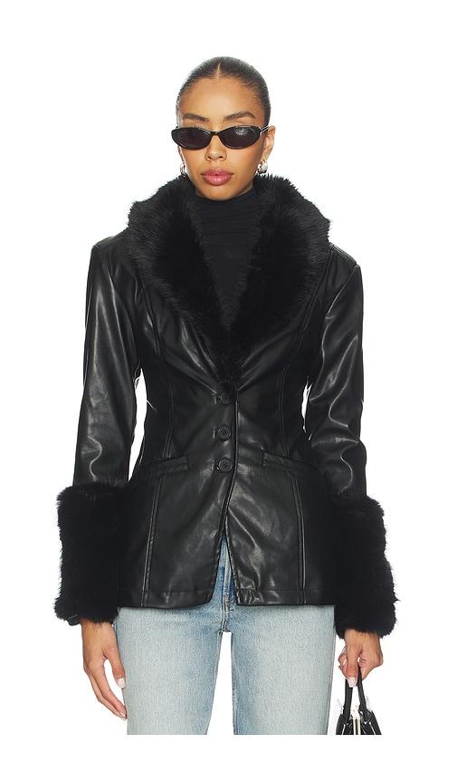 weworewhat faux fur collar jacket in black.