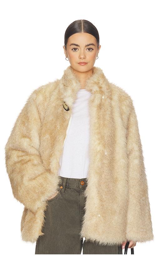 weworewhat faux fur jacket in tan.
