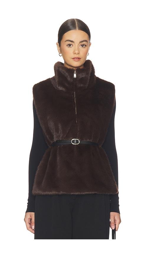 weworewhat faux fur mockneck vest in chocolate.
