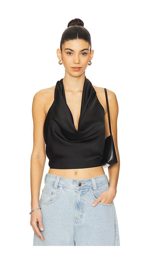 weworewhat halter cowl neck top in black.