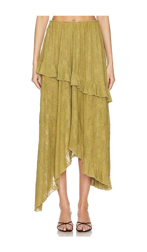 weworewhat lace ruffle skirt in green.