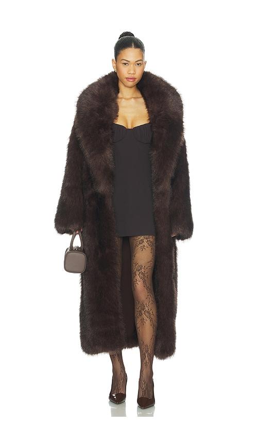 weworewhat long faux fur jacket in brown.