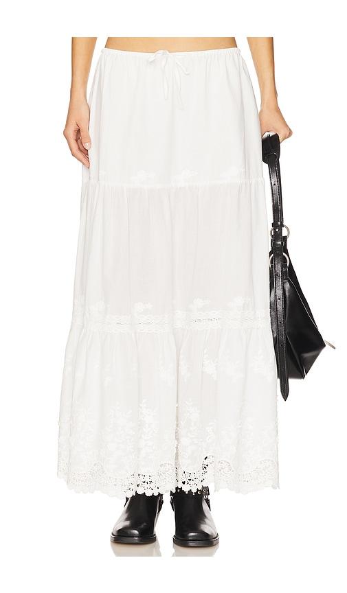 weworewhat midi pull on skirt in ivory.