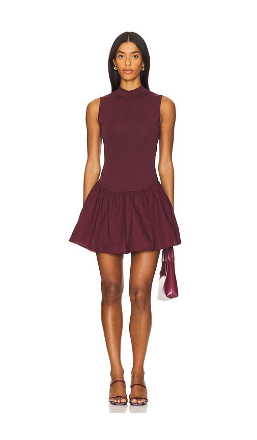 weworewhat mockneck dress in wine.