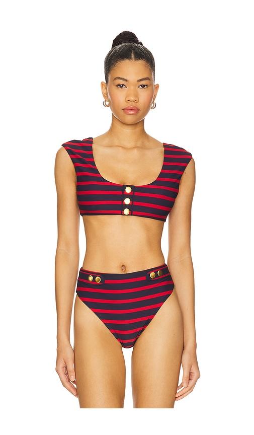 weworewhat off shoulder bikini top in navy,red.
