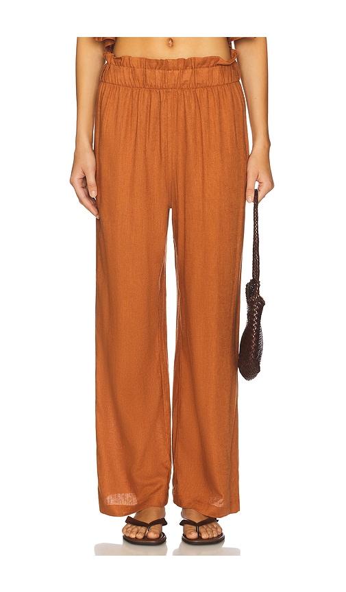 weworewhat paperbag linen pant in orange.