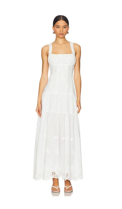 weworewhat peplum midi dress in ivory.