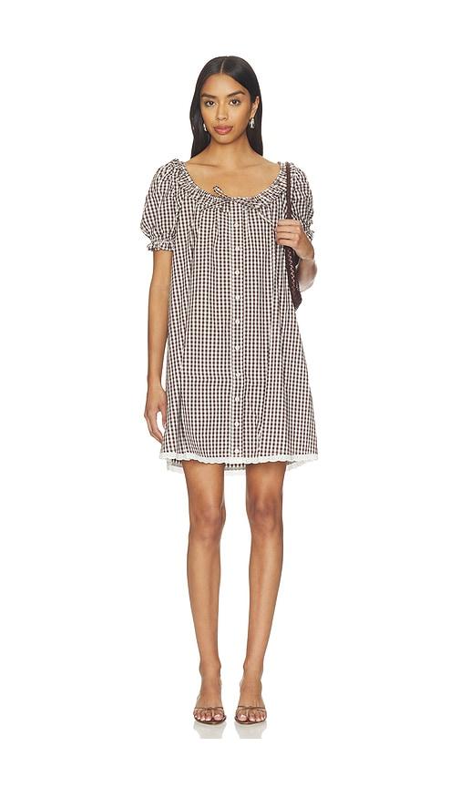 weworewhat puff sleeve button up mini dress in brown.