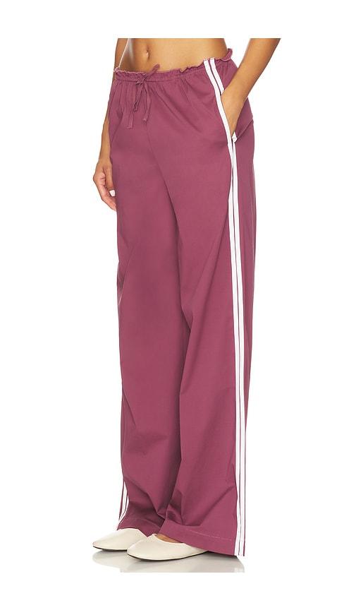 weworewhat pull on ruffle waist pant in purple.