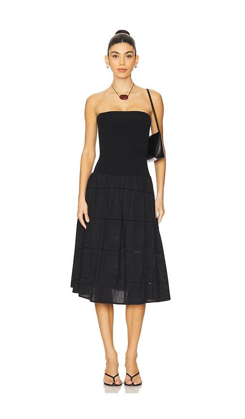weworewhat ribbed cotton midi dress in black.