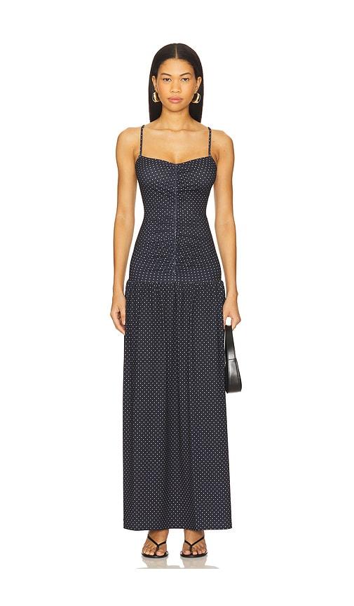 weworewhat ruched front scoop maxi dress in navy.