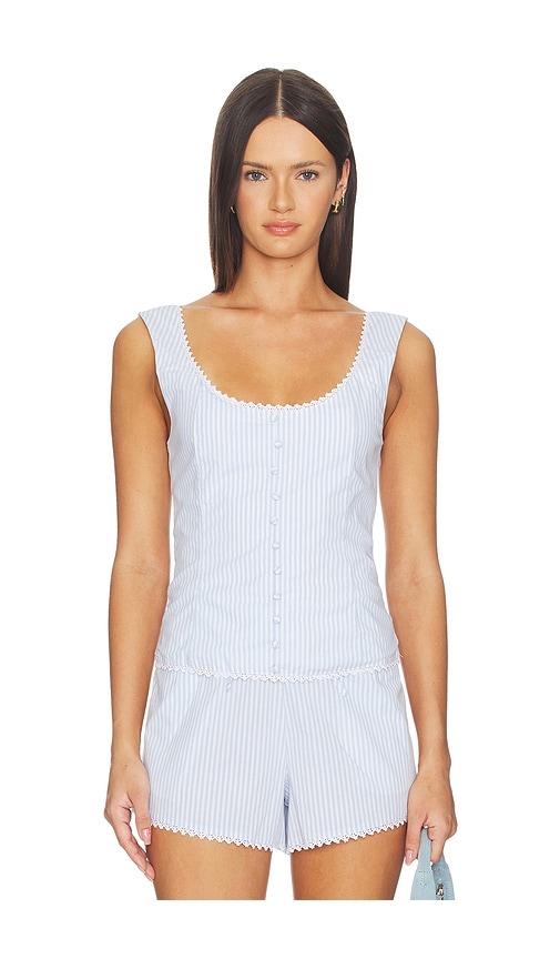 weworewhat scoop neck corset top in baby blue.