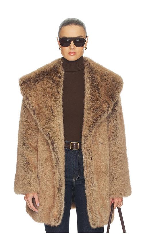 weworewhat shawl collar faux fur coat in brown.