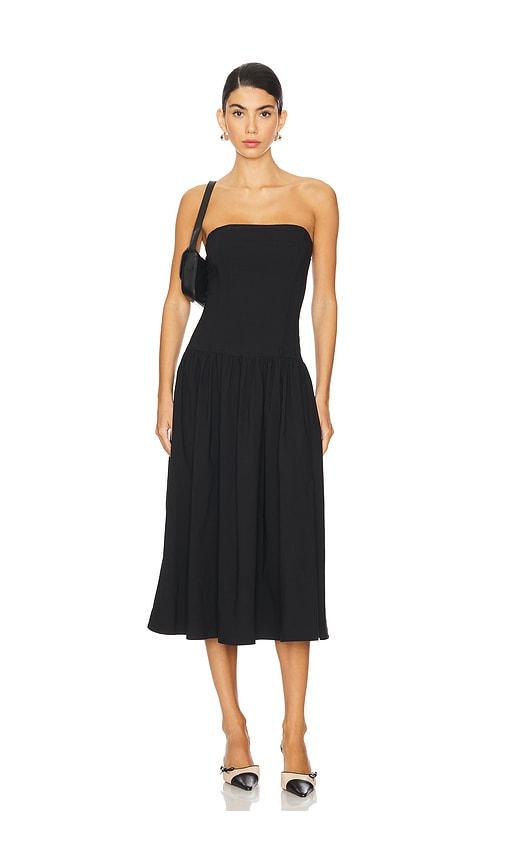 weworewhat strapless corset midi dress in black.