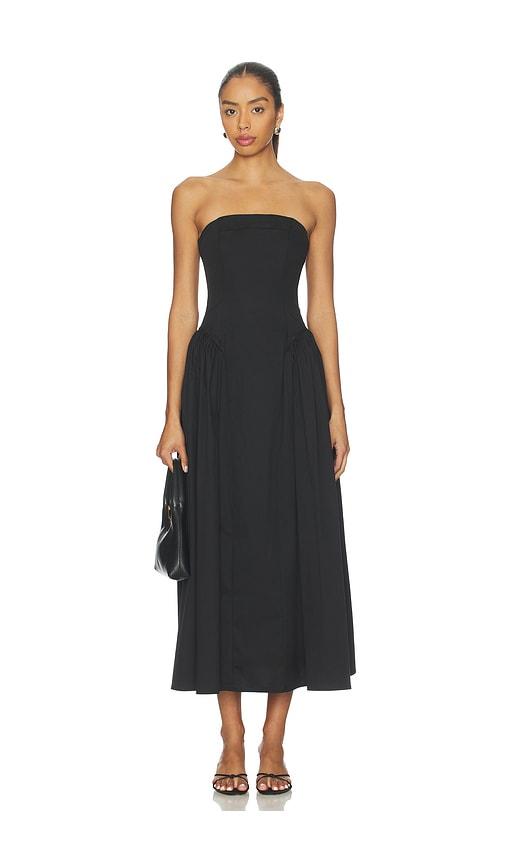 weworewhat strapless corset ruched dress in black.