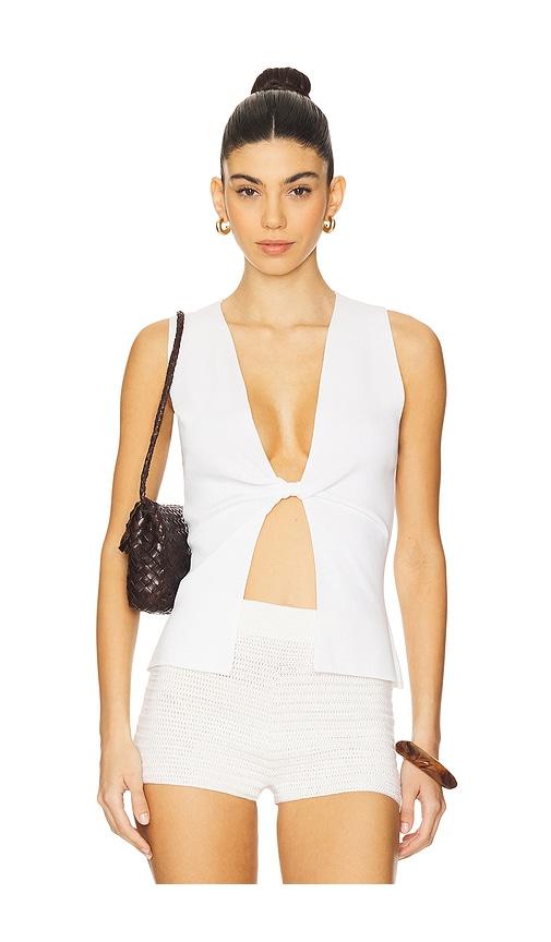weworewhat twist front flyaway tank in white.