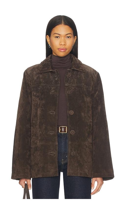 weworewhat x premium suede button front jacket in chocolate.