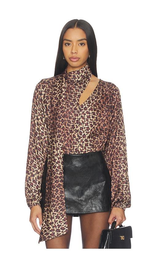 weworewhat x revolve wrap neck tie top in brown.