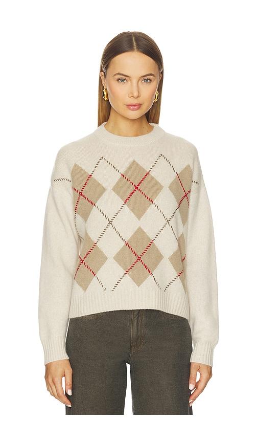 white & warren cashmere argyle crew sweater in neutral.