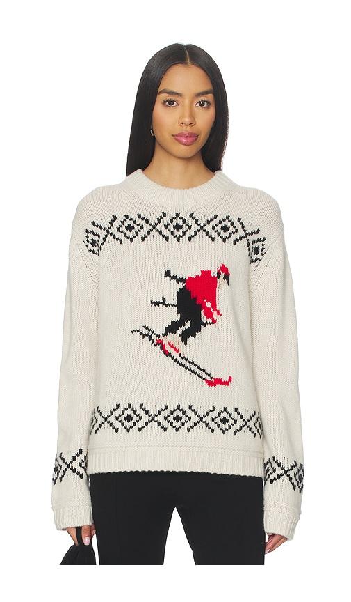 white & warren cashmere blend ski crewneck sweater in ivory.