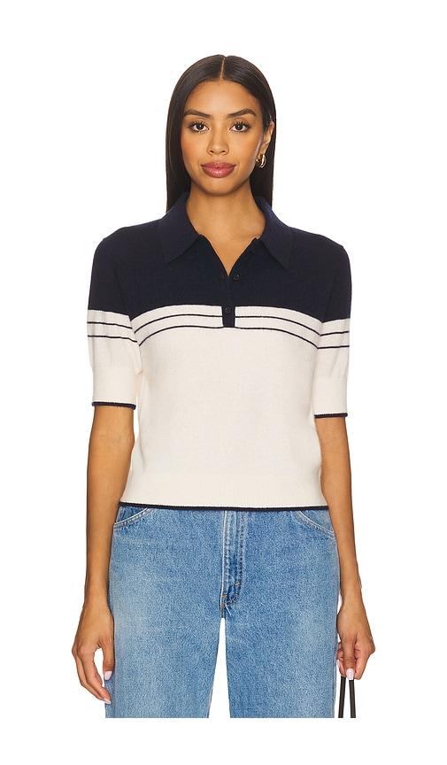 white & warren cashmere polo top in cream,navy.