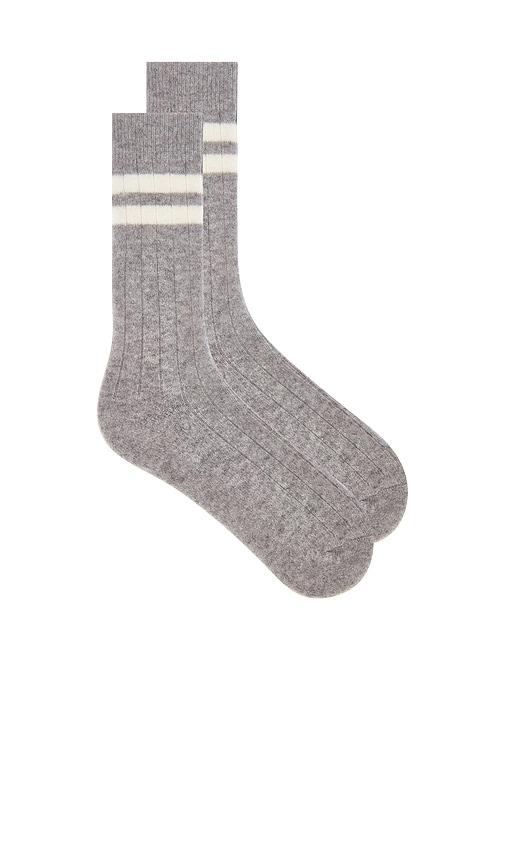 white & warren cashmere ribbed striped socks in greay.