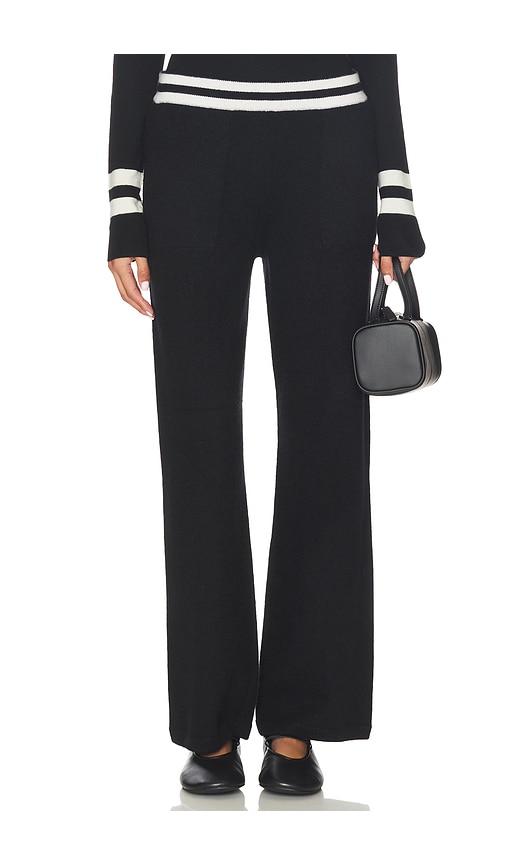 white & warren cashmere striped wide leg pant in black.