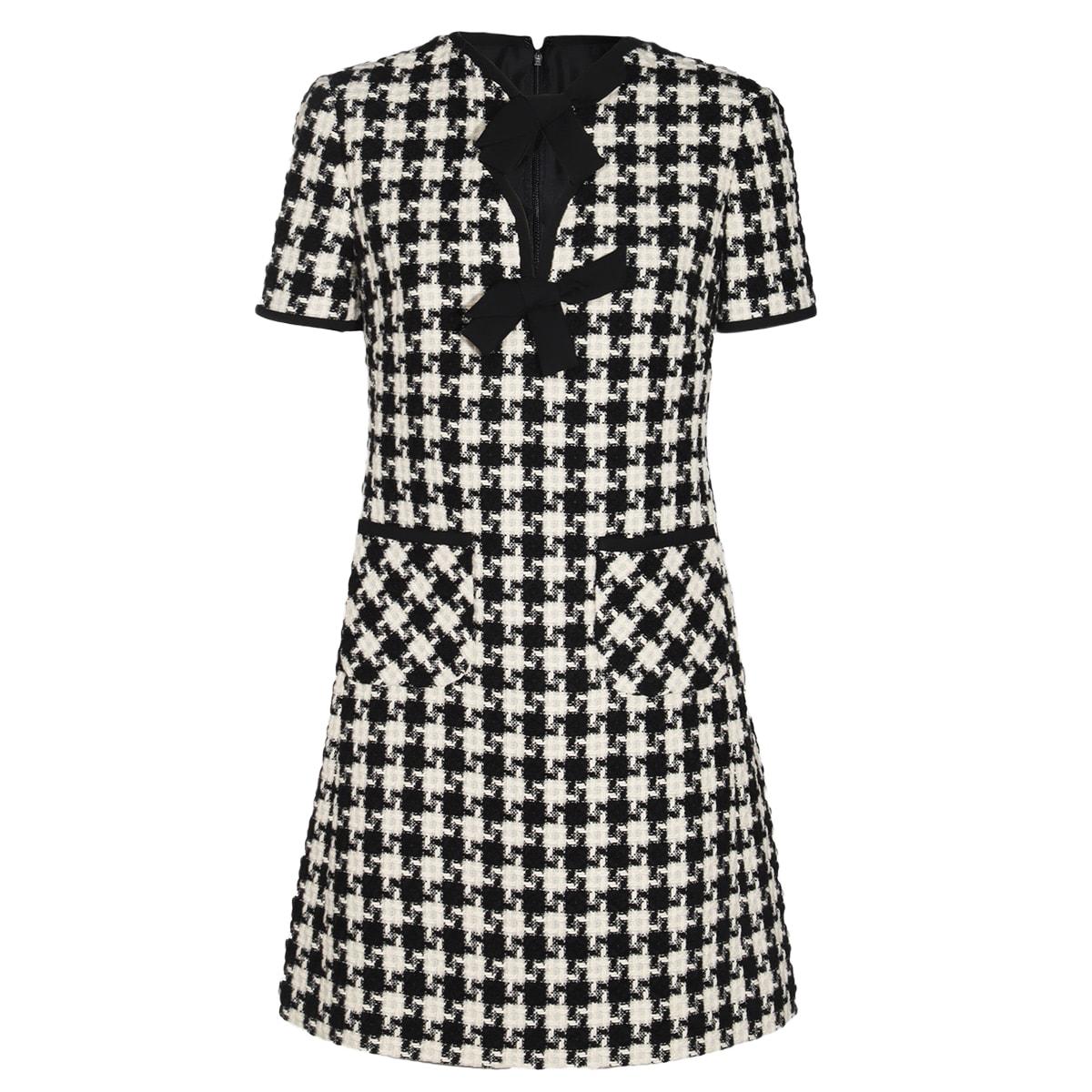 white and black mini dress