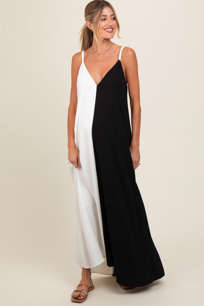 white color blocked v-neck maternity maxi dress
