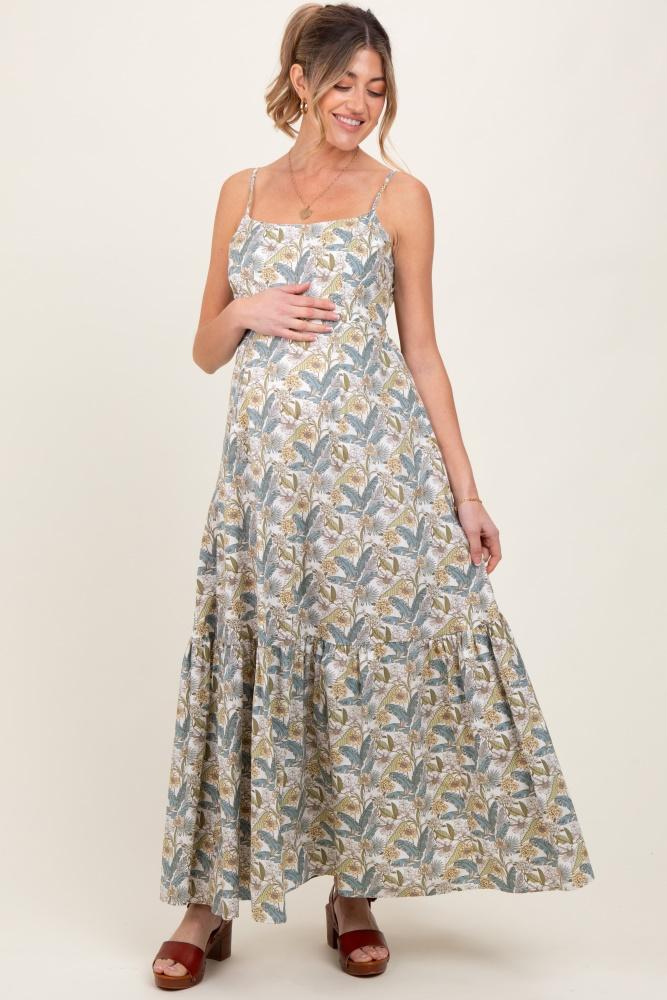 white floral tie back cutout maternity maxi dress