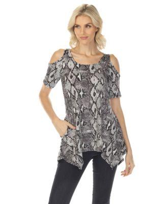 white mark womens cold shoulder snake print swing top