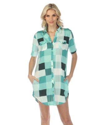 white mark womens short sleeve plaid button down shirt dress