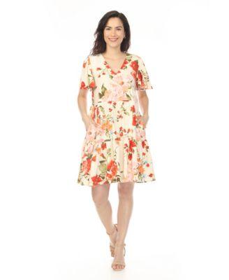 white mark womens v neck tropical flower short sleeve dress