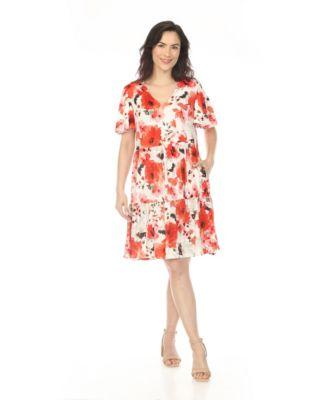 white mark womens v neck vintage floral short sleeve dress