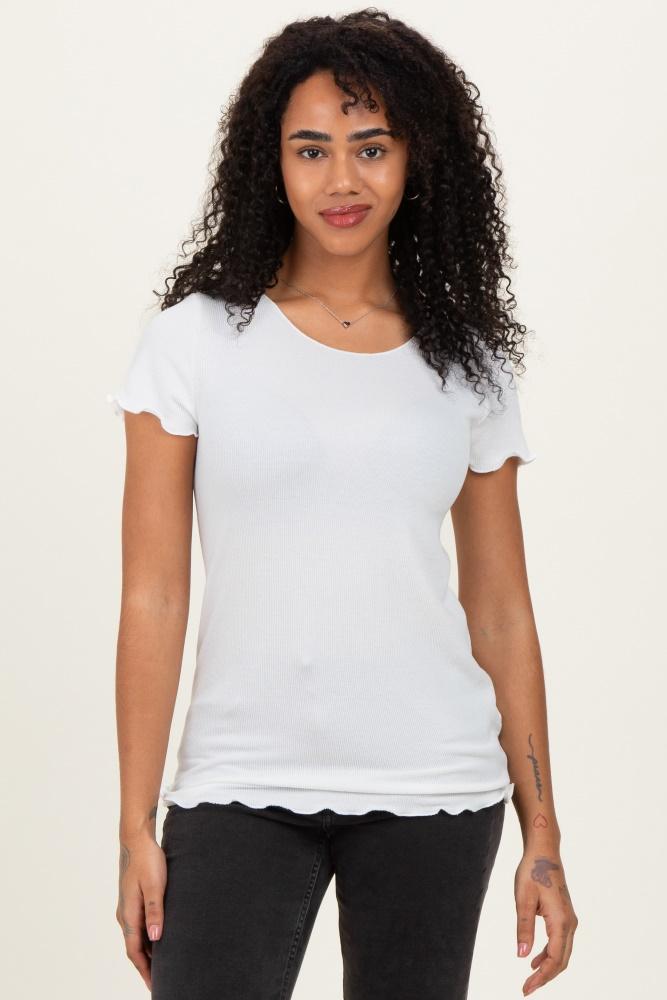 white ruffle edge short sleeve top