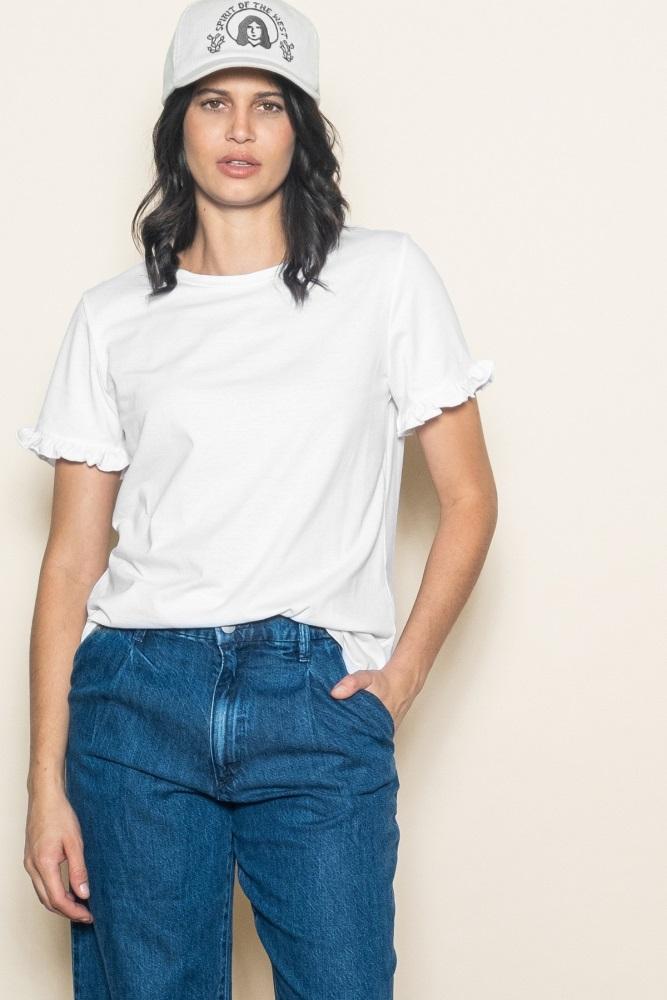 white ruffle trim short sleeve t-shirt