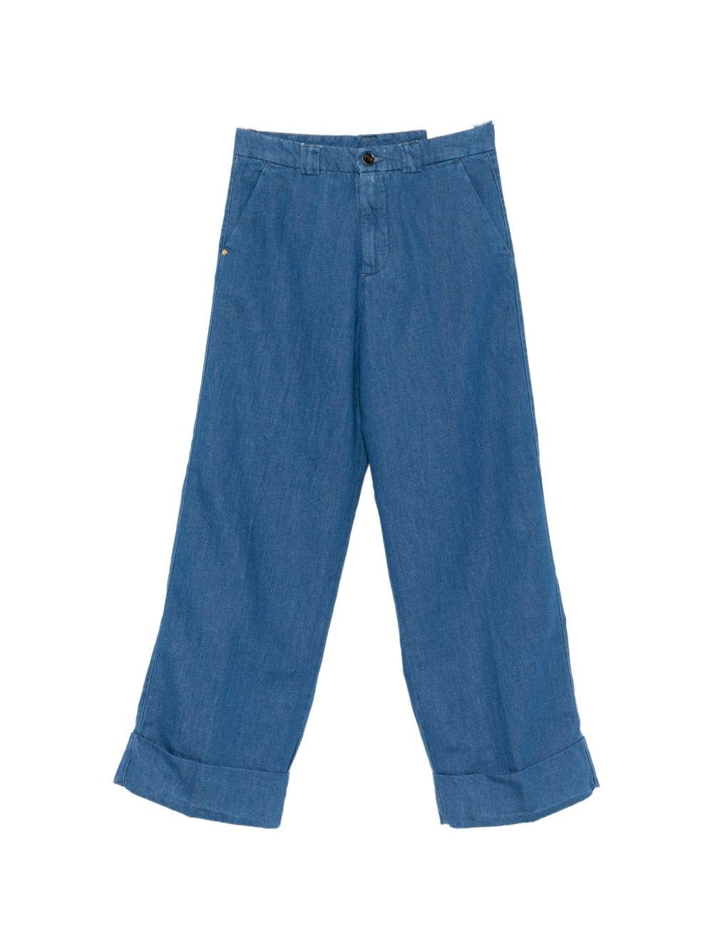 white sand trousers blue cotton - women