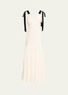 white silk crepe bias dress with black velvet bows