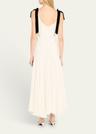 white silk crepe bias dress with black velvet bows