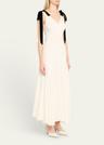 white silk crepe bias dress with black velvet bows