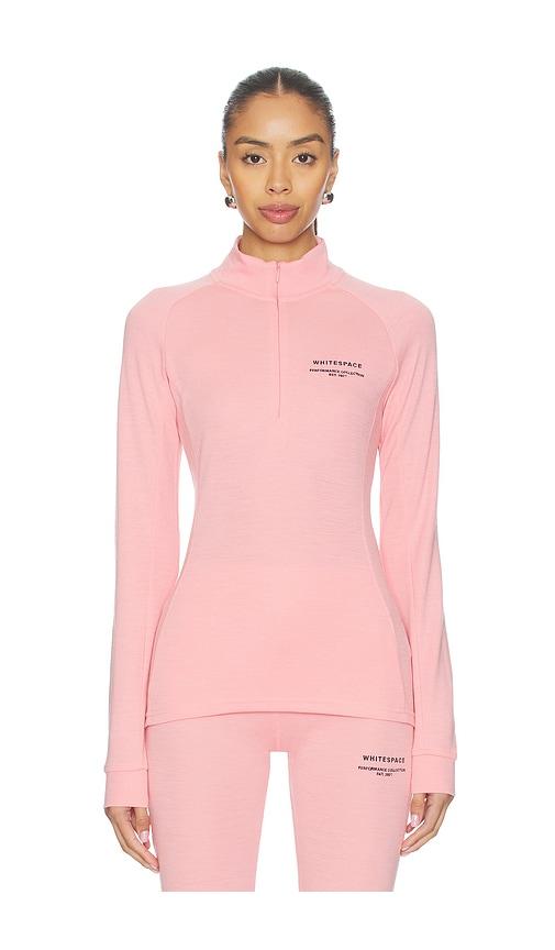 whitespace merino mock neck top in pink.