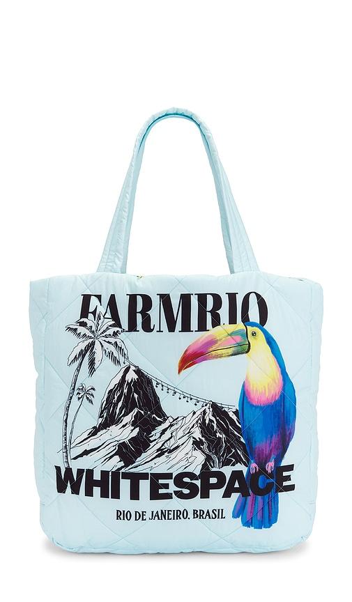 whitespace x farm rio puffer tote bag in baby blue.