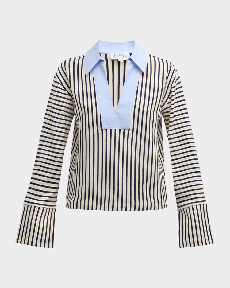 whitney rugby stripe collared v-neck top