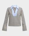 whitney rugby stripe collared v-neck top