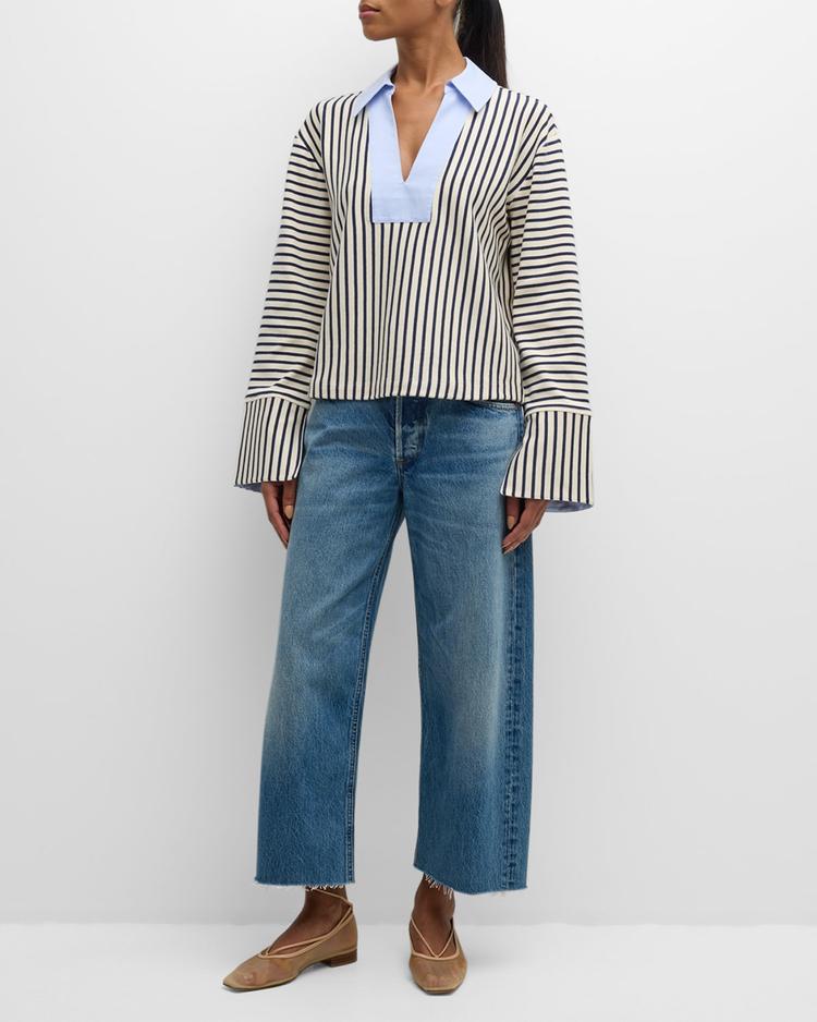 whitney rugby stripe collared v-neck top