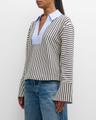 whitney rugby stripe collared v-neck top